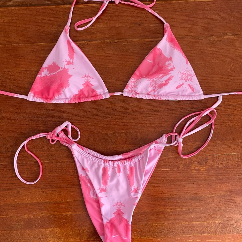 Pink Tie Dye Triangle String Bikini Set Size Medium